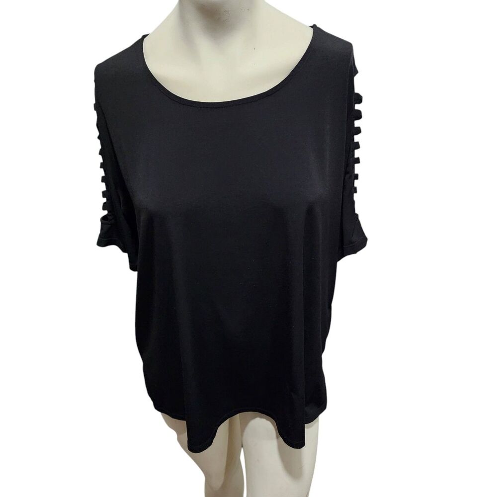Michael Michael Kors Lattice Sleeve Blouse Womens‎ SZ 1X Black Stretch Office